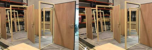 Puerta insonorizada de madera Puerta insonorizada con terminacion en tablero DM rechapado en roble de 4 mm por cada cara